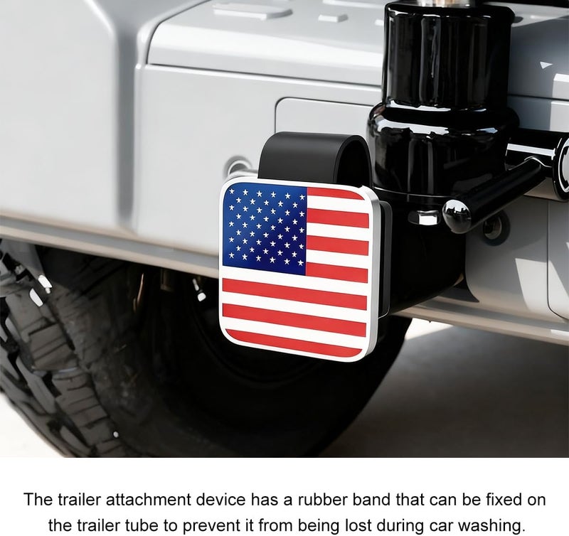 Sandfren 2 Inch Trailer Hitch Cover, American Flag Vehicle Square Mouth Protection Hook Dust-Proof Plug Cap, Auto Receiver Tube Hitch Plug Insert Accessories, Universal for SUV Truck RV (Silver/Red - Image 3